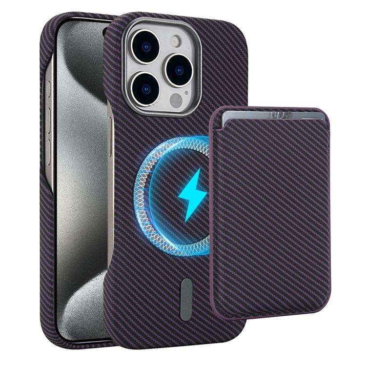 Carbon Fiber MagSafe Magnetic Card Holder Phone Case, For iPhone 15 Pro, For iPhone 15 Plus, For ...