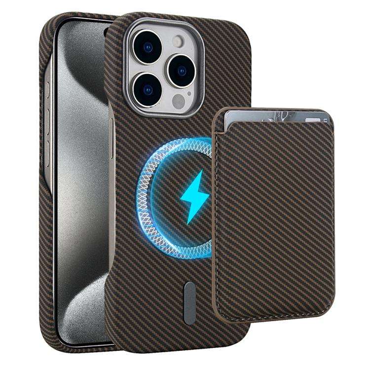 Carbon Fiber MagSafe Magnetic Card Holder Phone Case, For iPhone 15 Pro, For iPhone 15 Plus, For ...