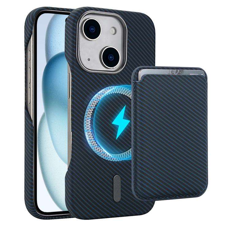 Carbon Fiber MagSafe Magnetic Card Holder Phone Case, For iPhone 15 Pro, For iPhone 15 Plus, For ...