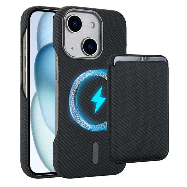 Carbon Fiber MagSafe Magnetic Card Holder Phone Case, For iPhone 15 Pro, For iPhone 15 Plus, For ...