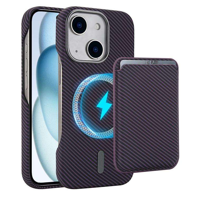 Carbon Fiber MagSafe Magnetic Card Holder Phone Case, For iPhone 15 Pro, For iPhone 15 Plus, For ...