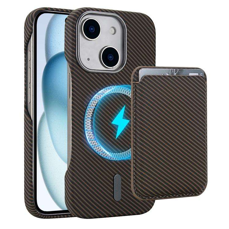 Carbon Fiber MagSafe Magnetic Card Holder Phone Case, For iPhone 15 Pro, For iPhone 15 Plus, For ...
