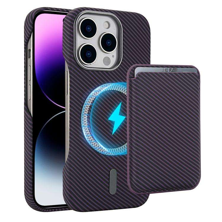 Carbon Fiber MagSafe Magnetic Card Holder Phone Case, For iPhone 15 Pro, For iPhone 15 Plus, For ...