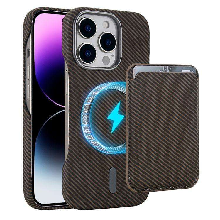 Carbon Fiber MagSafe Magnetic Card Holder Phone Case, For iPhone 15 Pro, For iPhone 15 Plus, For ...