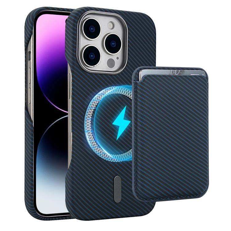 Carbon Fiber MagSafe Magnetic Card Holder Phone Case, For iPhone 15 Pro, For iPhone 15 Plus, For ...