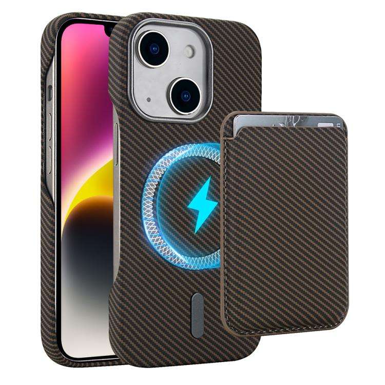 Carbon Fiber MagSafe Magnetic Card Holder Phone Case, For iPhone 15 Pro, For iPhone 15 Plus, For ...