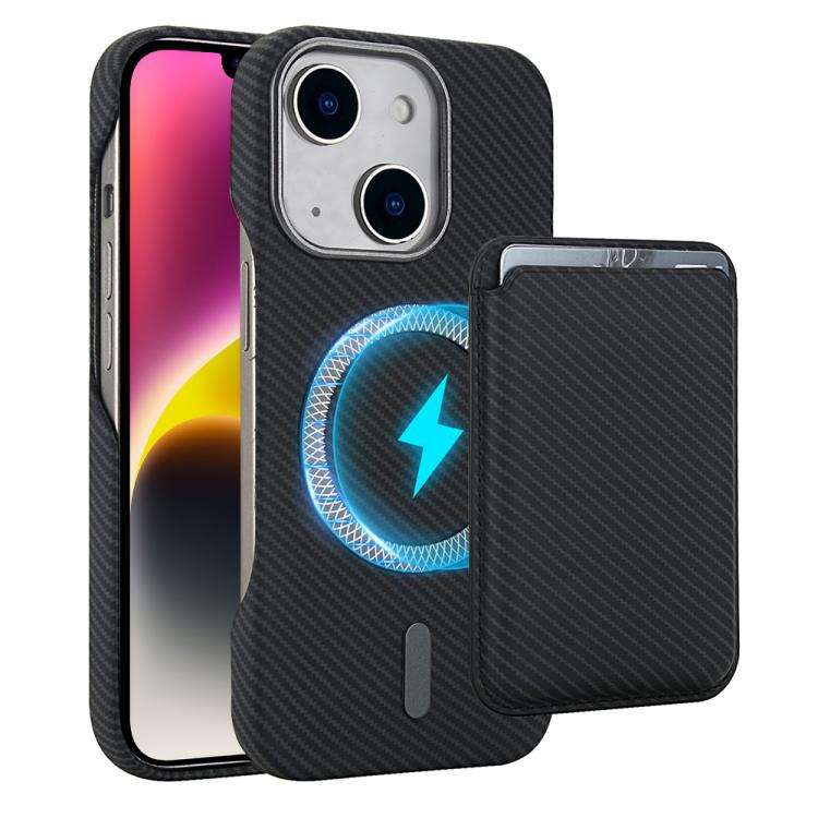 Carbon Fiber MagSafe Magnetic Card Holder Phone Case, For iPhone 15 Pro, For iPhone 15 Plus, For ...