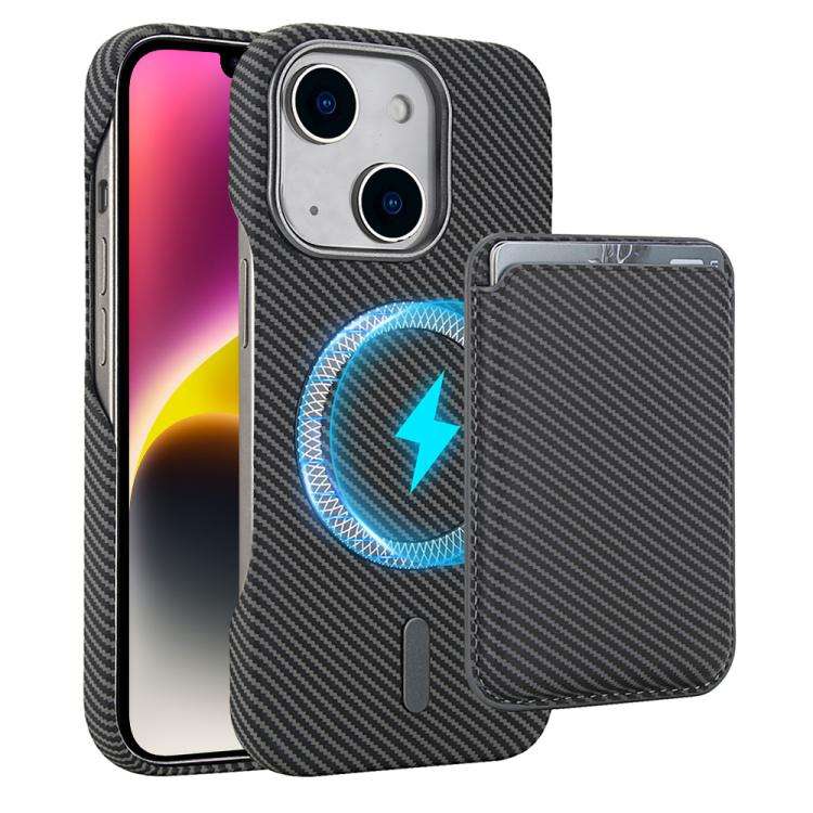 Carbon Fiber MagSafe Magnetic Card Holder Phone Case, For iPhone 15 Pro, For iPhone 15 Plus, For ...
