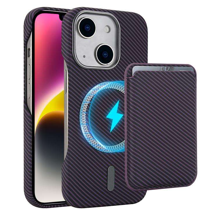 Carbon Fiber MagSafe Magnetic Card Holder Phone Case, For iPhone 15 Pro, For iPhone 15 Plus, For ...