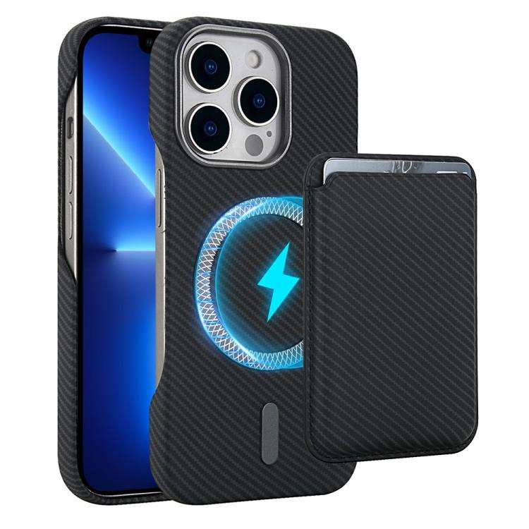 Carbon Fiber MagSafe Magnetic Card Holder Phone Case, For iPhone 15 Pro, For iPhone 15 Plus, For ...