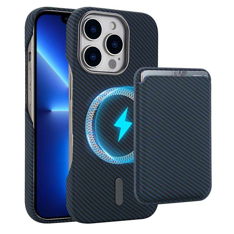 Carbon Fiber MagSafe Magnetic Card Holder Phone Case, For iPhone 15 Pro, For iPhone 15 Plus, For ...