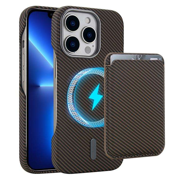 Carbon Fiber MagSafe Magnetic Card Holder Phone Case, For iPhone 15 Pro, For iPhone 15 Plus, For ...