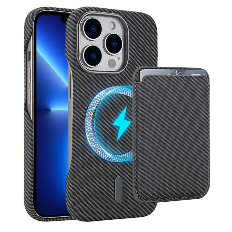 Carbon Fiber MagSafe Magnetic Card Holder Phone Case, For iPhone 15 Pro, For iPhone 15 Plus, For ...