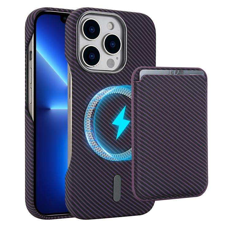Carbon Fiber MagSafe Magnetic Card Holder Phone Case, For iPhone 15 Pro, For iPhone 15 Plus, For ...
