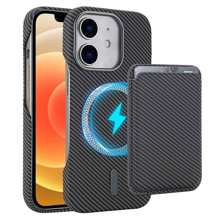 Carbon Fiber MagSafe Magnetic Card Holder Phone Case, For iPhone 13, For iPhone 12, For iPhone 12...
