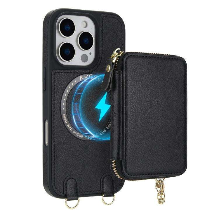 AwQuer 2 in 1 Crossbody Zipper Wallet Leather Back Phone Case, For iPhone 12 / 12 Pro, For iPhone...