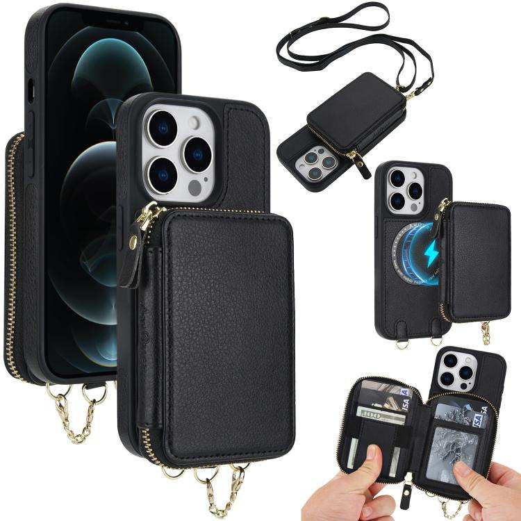 AwQuer 2 in 1 Crossbody Zipper Wallet Leather Back Phone Case, For iPhone 12 / 12 Pro, For iPhone...