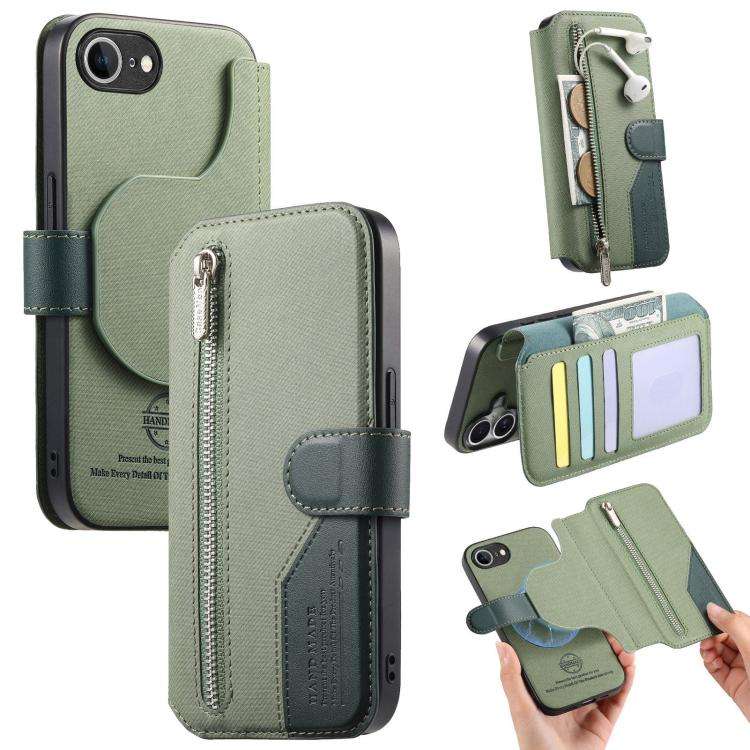Twill Fabric MagSafe RFID Anti-theft Zipper Wallet Leather Phone Case, For iPhone 18 / 17, For iP...