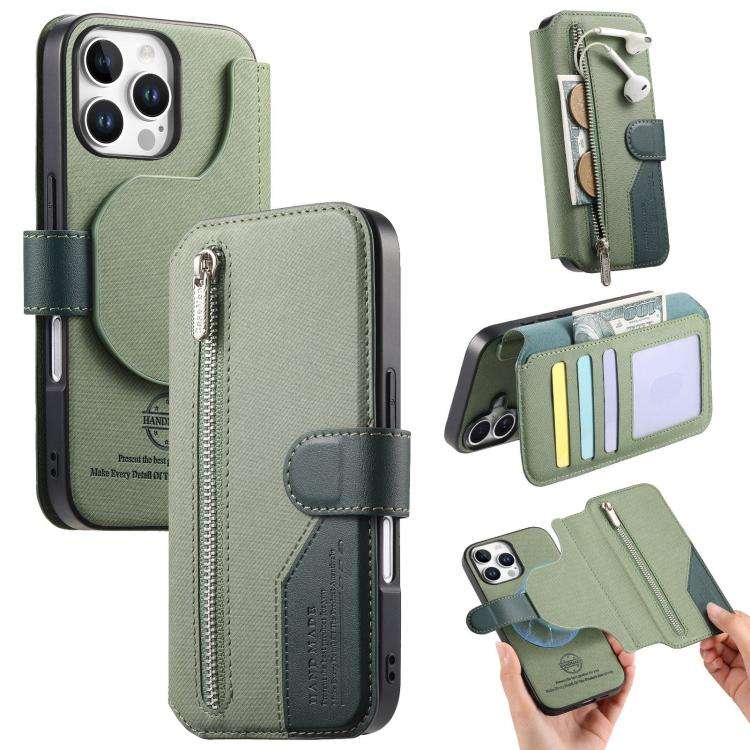 Twill Fabric MagSafe RFID Anti-theft Zipper Wallet Leather Phone Case, For iPhone 18 / 17, For iP...