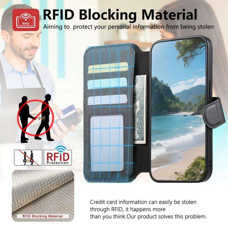 Twill Fabric MagSafe RFID Anti-theft Zipper Wallet Leather Phone Case, For iPhone 15 Pro Max, For...