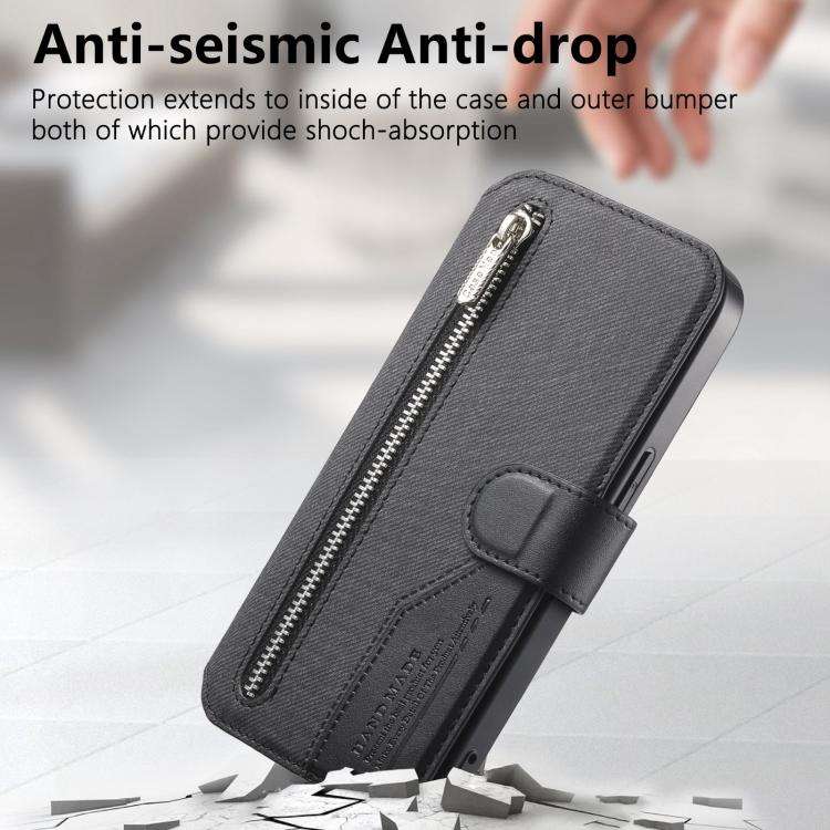 Twill Fabric MagSafe RFID Anti-theft Zipper Wallet Leather Phone Case, For iPhone 15 Pro Max, For...