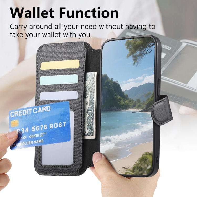 Twill Fabric MagSafe RFID Anti-theft Zipper Wallet Leather Phone Case, For iPhone 15 Pro Max, For...