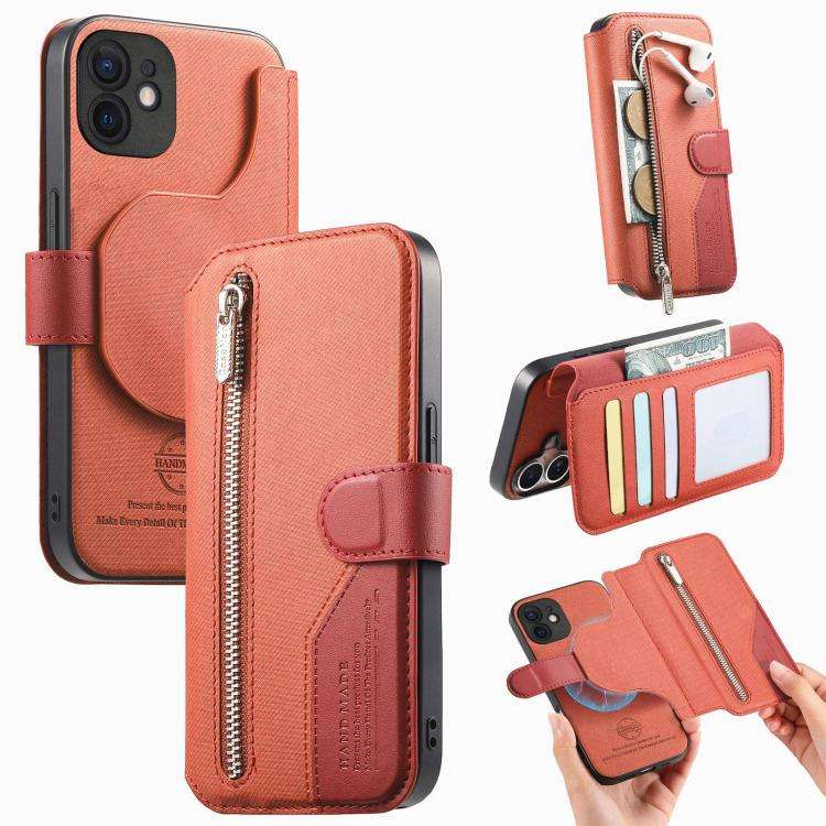 Twill Fabric MagSafe RFID Anti-theft Zipper Wallet Leather Phone Case, For iPhone 13 Pro, For iPh...