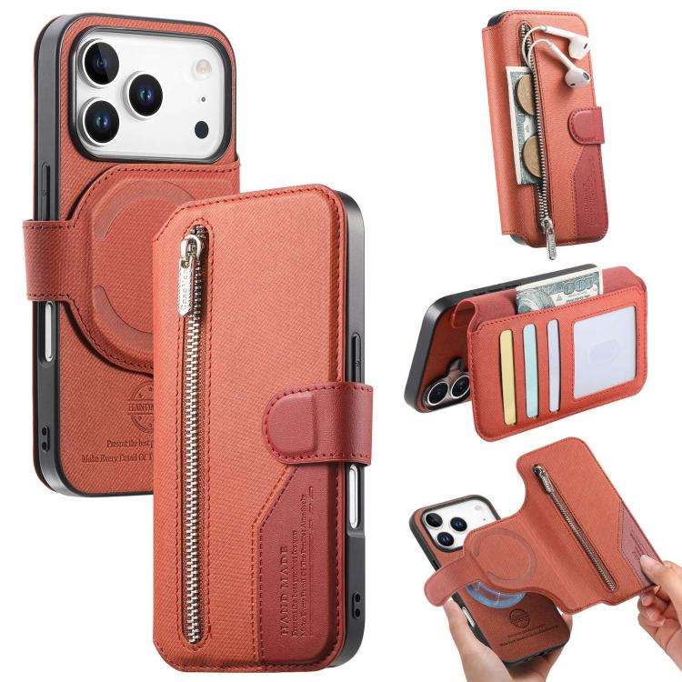 Twill Fabric MagSafe RFID Anti-theft Zipper Wallet Leather Phone Case, For iPhone 18 / 17, For iP...