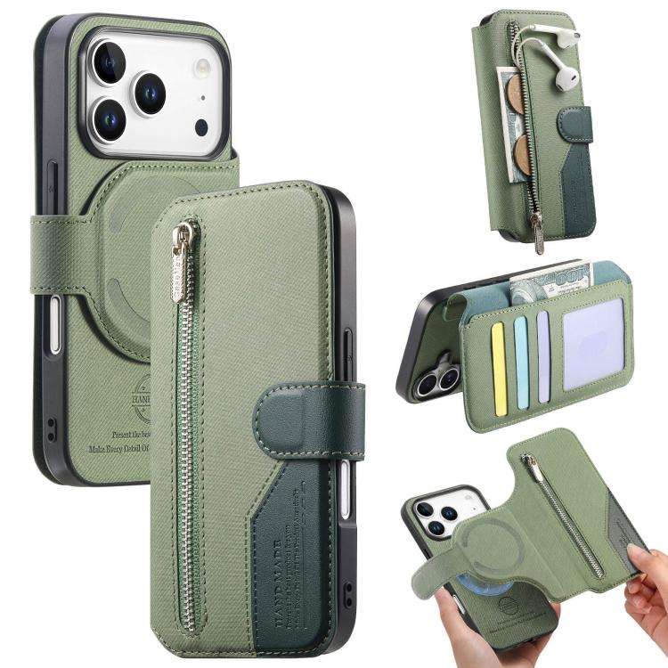Twill Fabric MagSafe RFID Anti-theft Zipper Wallet Leather Phone Case, For iPhone 18 / 17, For iP...