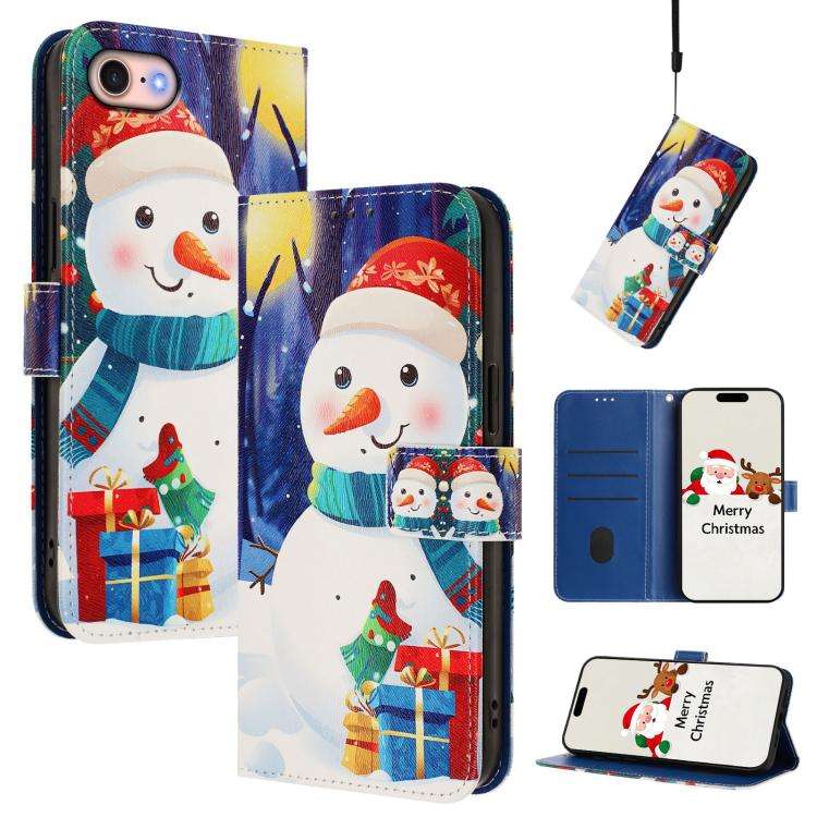 Christmas Series Buckle Leather Phone Case with Hand Strap, For iPhone 14 Pro Max, For iPhone SE ...