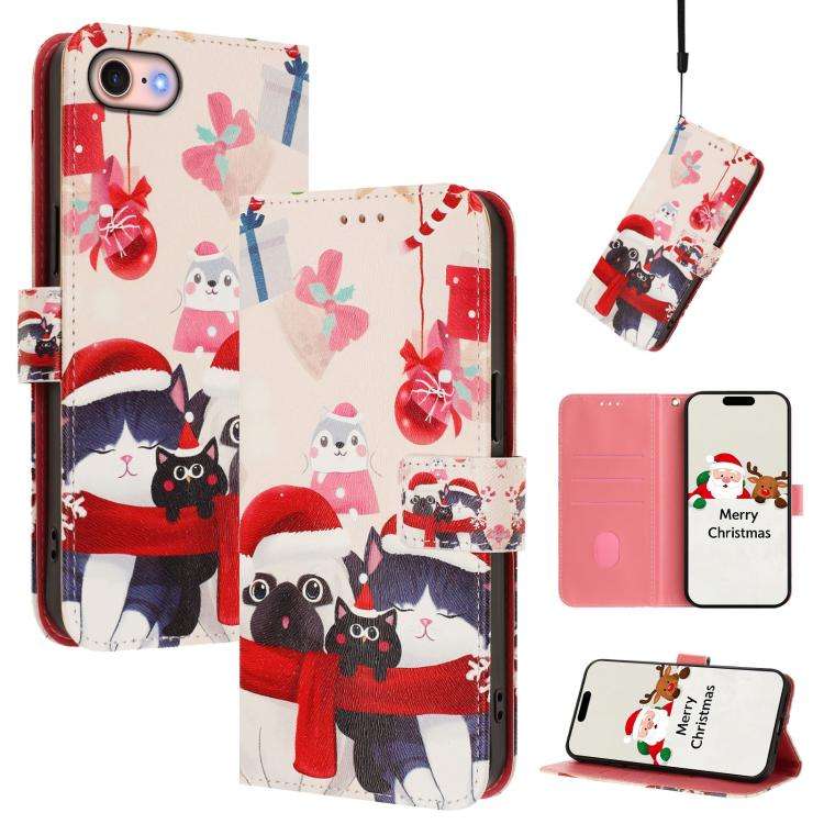 Christmas Series Buckle Leather Phone Case with Hand Strap, For iPhone 14 Pro Max, For iPhone SE ...
