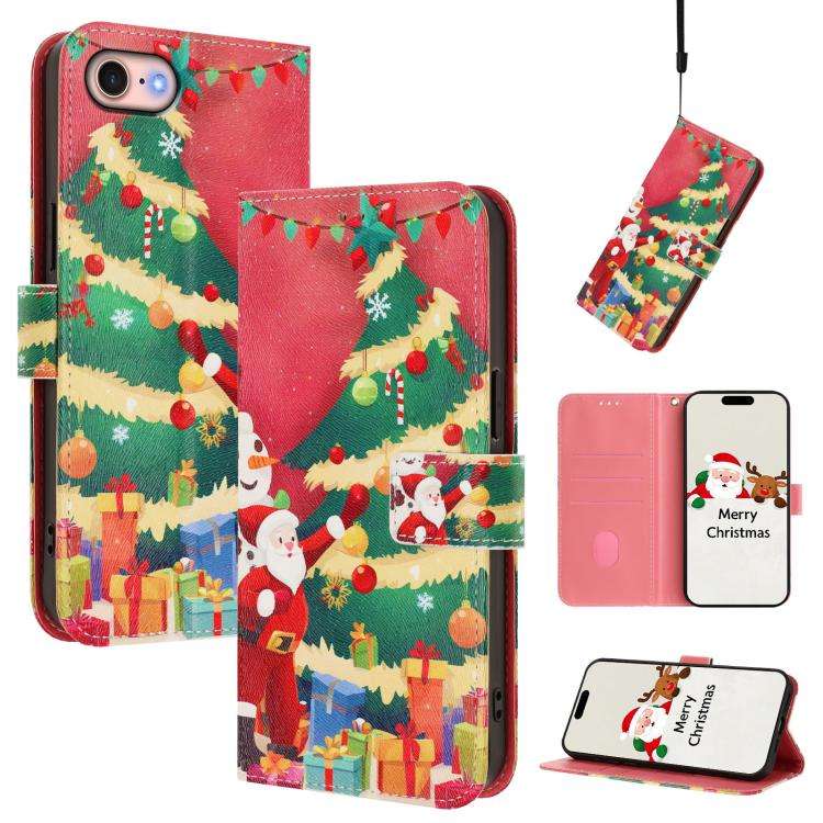 Christmas Series Buckle Leather Phone Case with Hand Strap, For iPhone 14 Pro Max, For iPhone SE ...