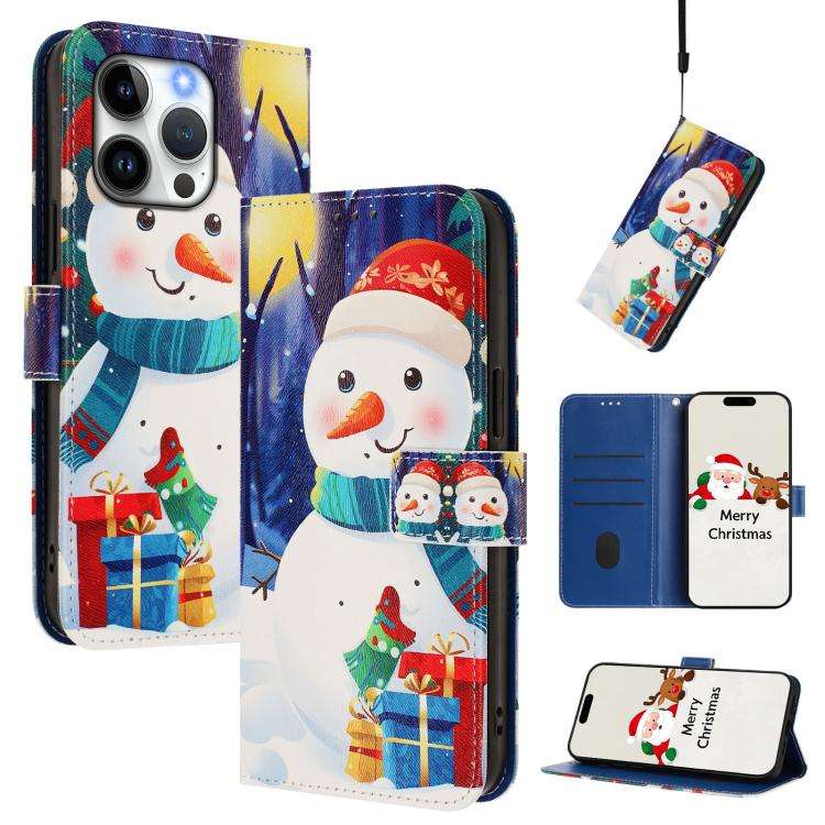Christmas Series Buckle Leather Phone Case with Hand Strap, For iPhone 14 Pro Max, For iPhone SE ...