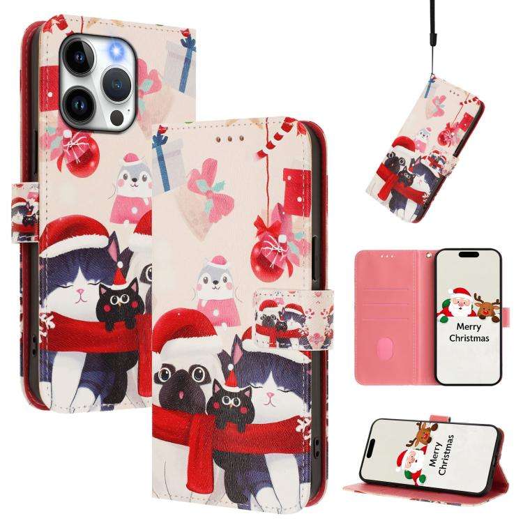 Christmas Series Buckle Leather Phone Case with Hand Strap, For iPhone 14 Pro Max, For iPhone SE ...