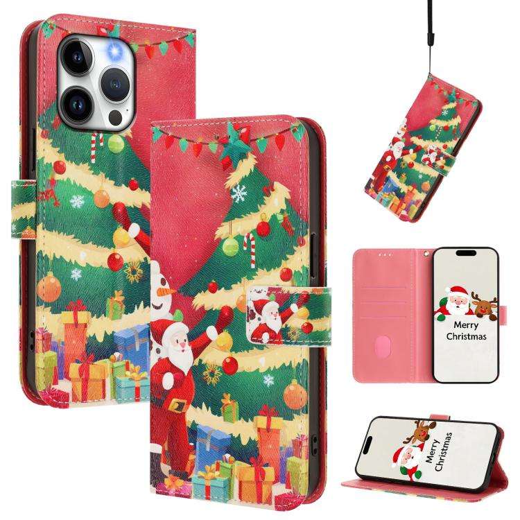 Christmas Series Buckle Leather Phone Case with Hand Strap, For iPhone 14 Pro Max, For iPhone SE ...