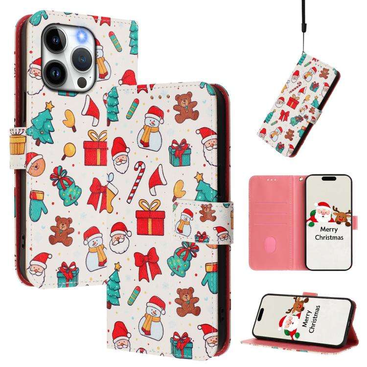 Christmas Series Buckle Leather Phone Case with Hand Strap, For iPhone 14 Pro Max, For iPhone SE ...