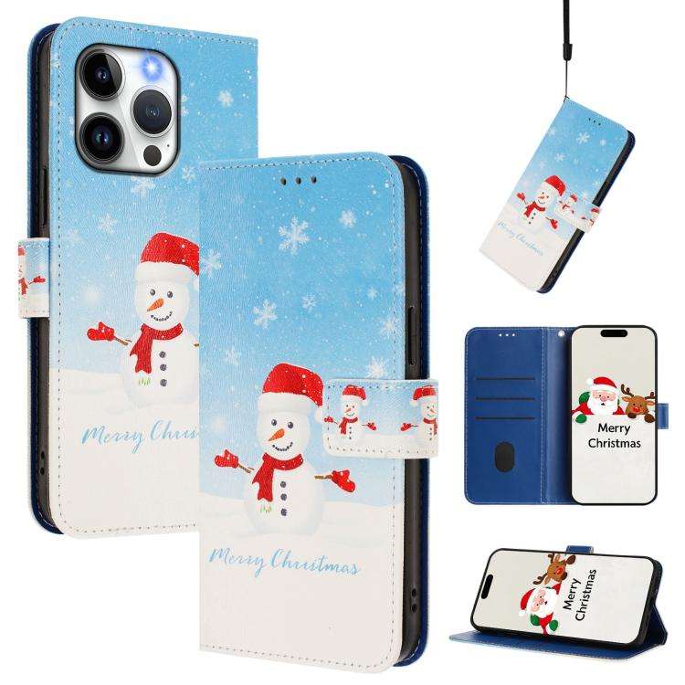 Christmas Series Buckle Leather Phone Case with Hand Strap, For iPhone 14 Pro Max, For iPhone SE ...