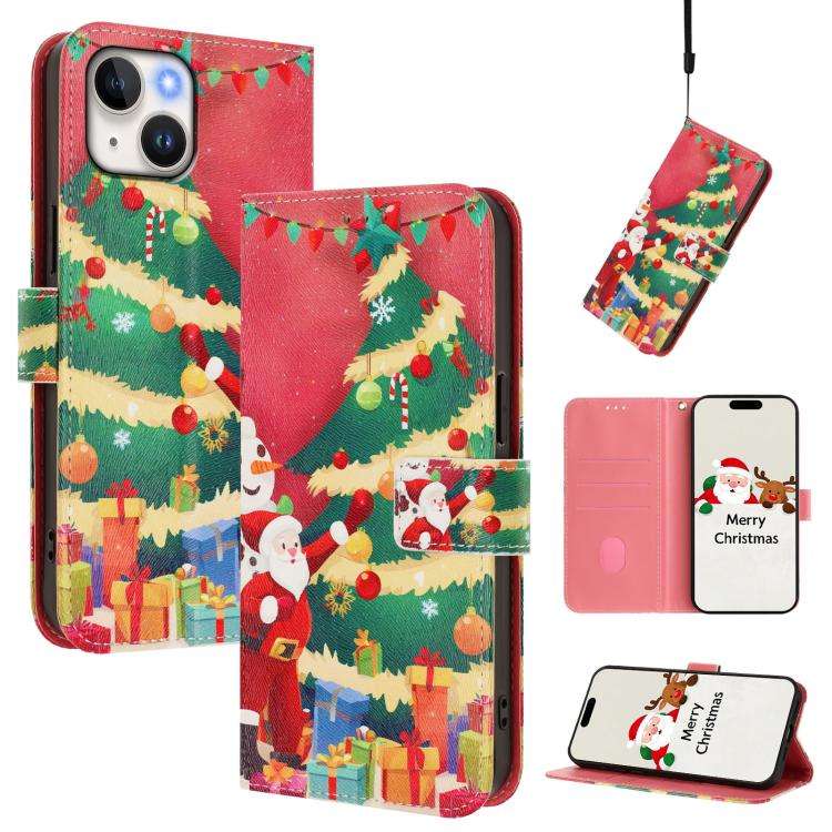 Christmas Series Buckle Leather Phone Case with Hand Strap, For iPhone 16, For iPhone 15 Pro Max,...