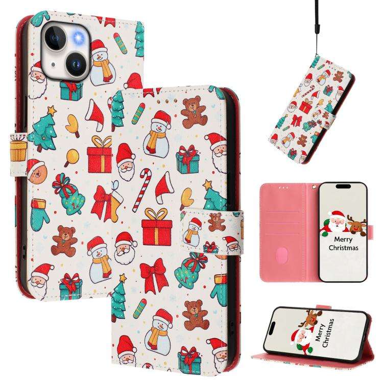 Christmas Series Buckle Leather Phone Case with Hand Strap, For iPhone 16, For iPhone 15 Pro Max,...