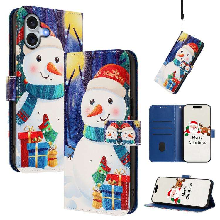 Christmas Series Buckle Leather Phone Case with Hand Strap, For iPhone 16, For iPhone 15 Pro Max,...
