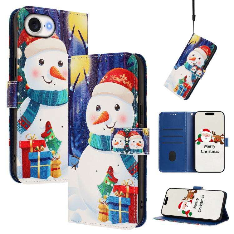 Christmas Series Buckle Leather Phone Case with Hand Strap, For iPhone 17e / 16e, For iPhone 17 P...
