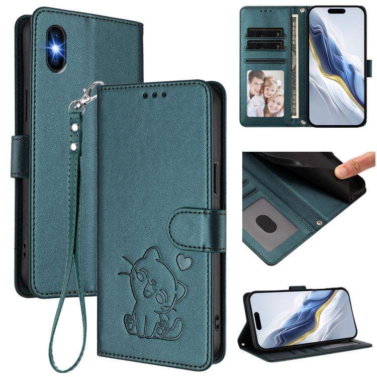 Embossed Heart Cat Leather Phone Case with Hand Strap, For iPhone XR, For iPhone XS Max, For iPho...
