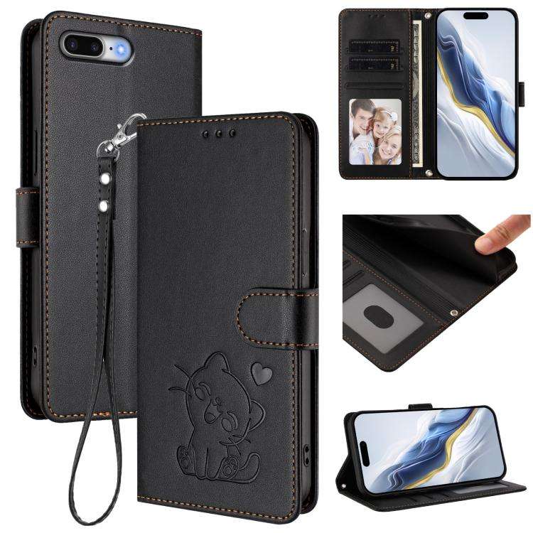 Embossed Heart Cat Leather Phone Case with Hand Strap, For iPhone XR, For iPhone XS Max, For iPho...