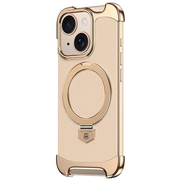Borderless MagSafe Ring Holder Plain Leather Phone Case, For iPhone 14 Pro Max, For iPhone 13 Pro...