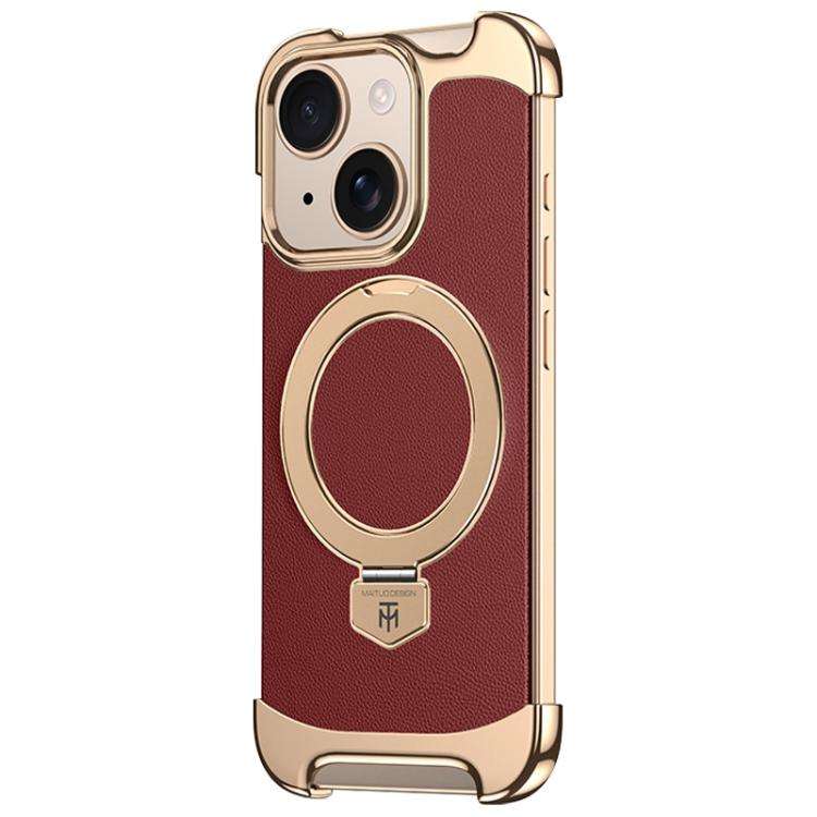 Borderless MagSafe Ring Holder Plain Leather Phone Case, For iPhone 14 Pro Max, For iPhone 13 Pro...