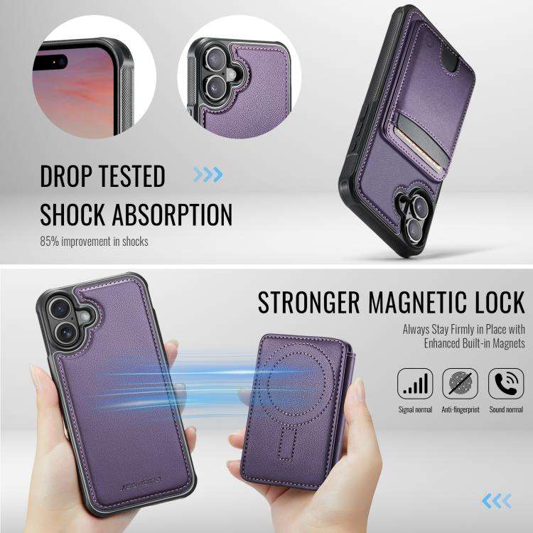 JEEHOOD J10 Flip Card Bag MagSafe Split RFID Leather Phone Case, For iPhone 16 Plus, For iPhone 1...