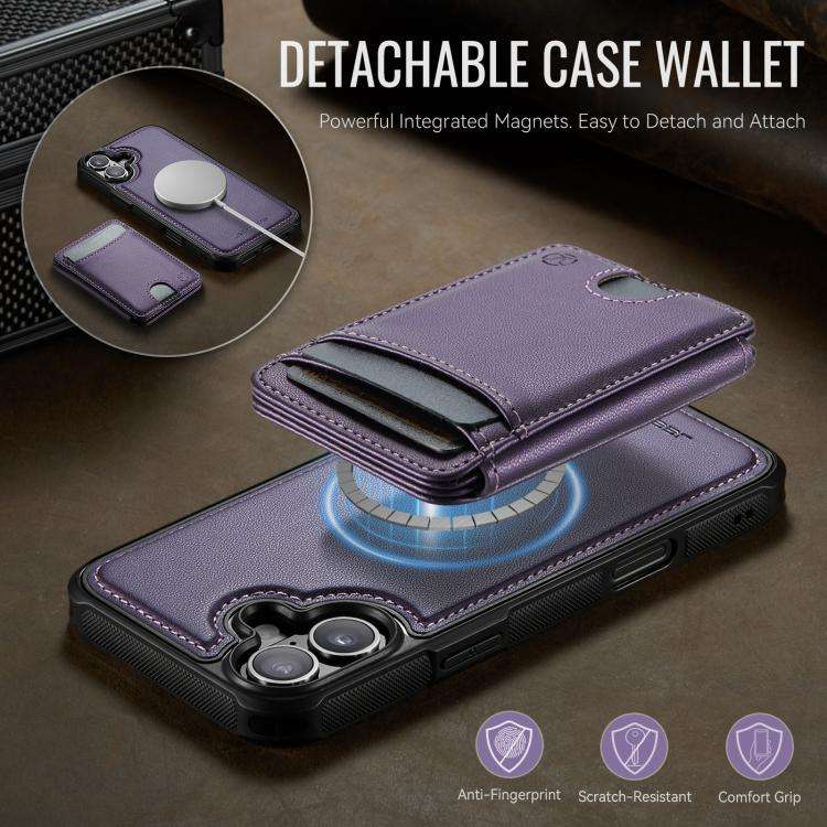 JEEHOOD J10 Flip Card Bag MagSafe Split RFID Leather Phone Case, For iPhone 16 Plus, For iPhone 1...