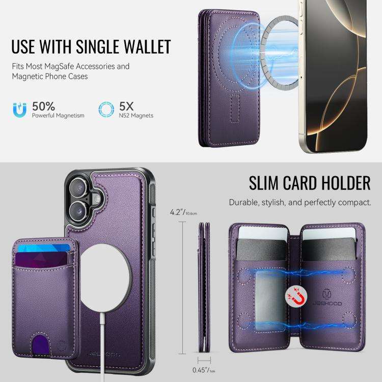 JEEHOOD J10 Flip Card Bag MagSafe Split RFID Leather Phone Case, For iPhone 16 Plus, For iPhone 1...