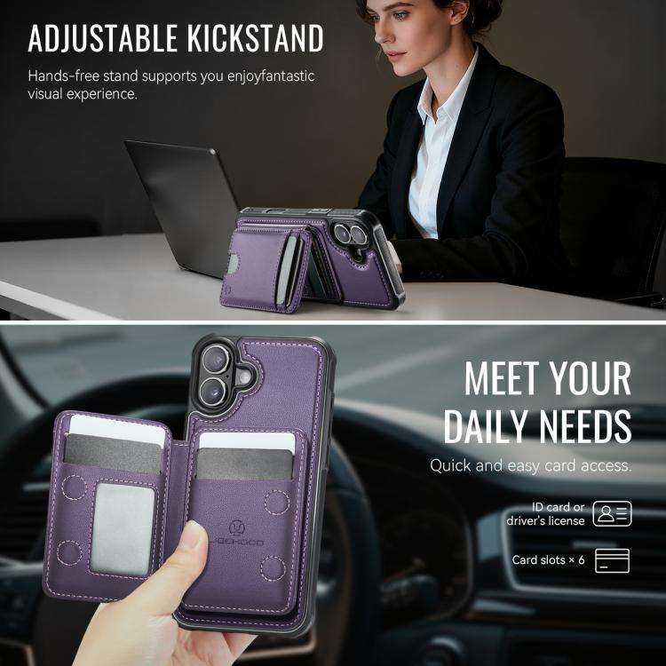 JEEHOOD J10 Flip Card Bag MagSafe Split RFID Leather Phone Case, For iPhone 16 Plus, For iPhone 1...