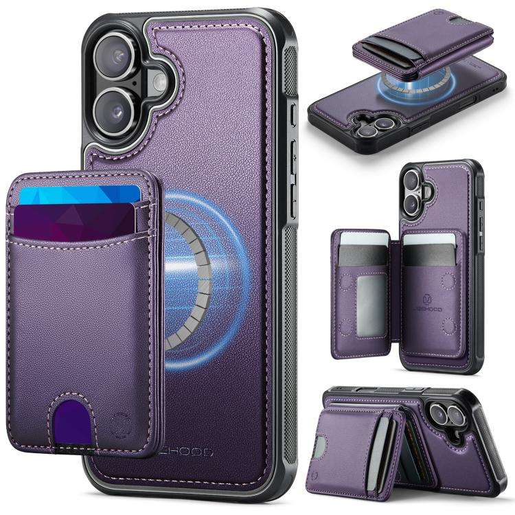 JEEHOOD J10 Flip Card Bag MagSafe Split RFID Leather Phone Case, For iPhone 16 Plus, For iPhone 1...